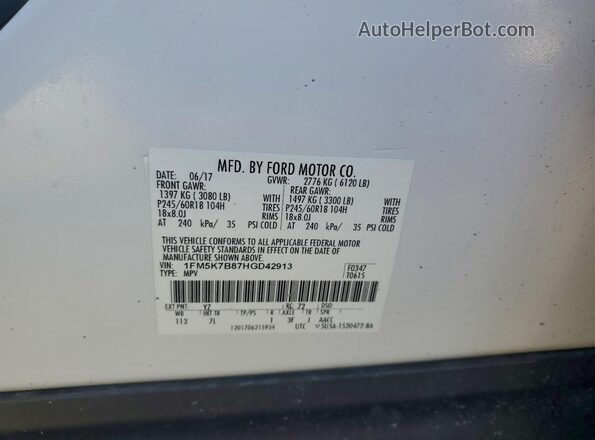 1FM5K7B87HGD42913 2017 FORD EXPLORER White VIN կոդի պիտակի տեսք