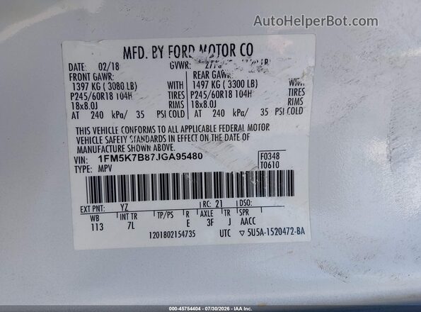 1FM5K7B87JGA95480 2018 FORD EXPLORER Белый Вид подкапотного пространства