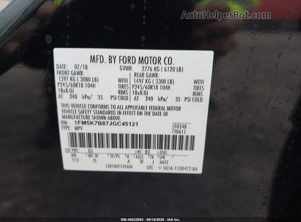 1FM5K7B87JGC45121 2018 FORD EXPLORER Черный Вид подкапотного пространства