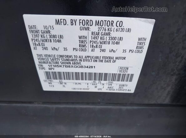 1FM5K7B8XGGB34281 2016 FORD EXPLORER Black Շարժիչի բաժամունքի տեսք