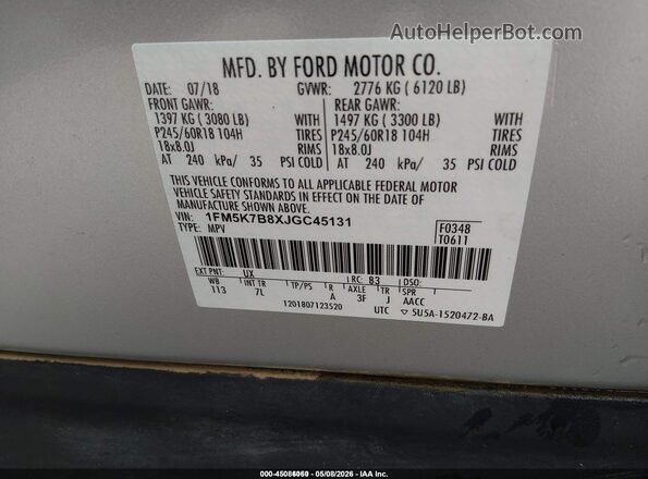 1FM5K7B8XJGC45131 2018 FORD EXPLORER Silver Widok komory silnika