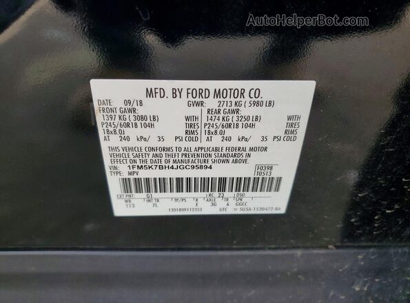 1FM5K7BH4JGC95894 2018 FORD EXPLORER Black VIN կոդի պիտակի տեսք