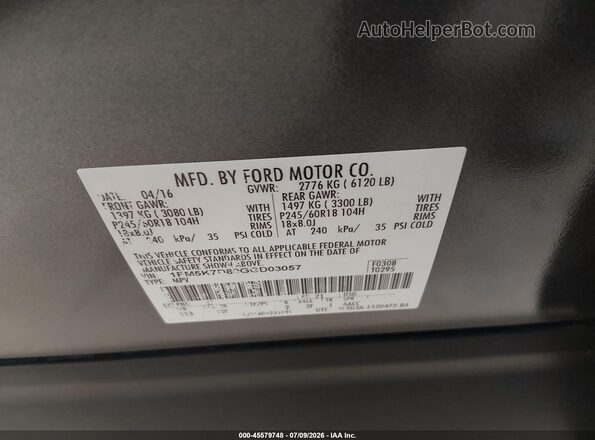 1FM5K7D80GGD03057 2016 FORD EXPLORER Black Engine compartment view
