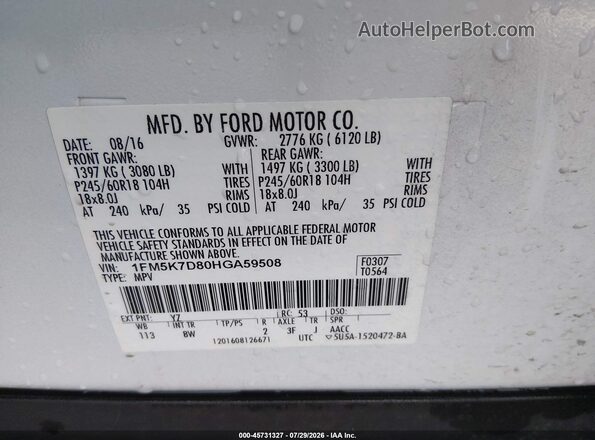 1FM5K7D80HGA59508 2017 FORD EXPLORER White Շարժիչի բաժամունքի տեսք