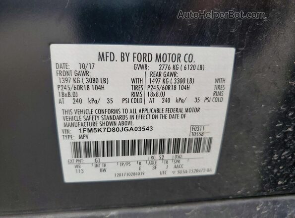 1FM5K7D80JGA03543 2018 FORD EXPLORER Black Vista de la etiqueta del VIN