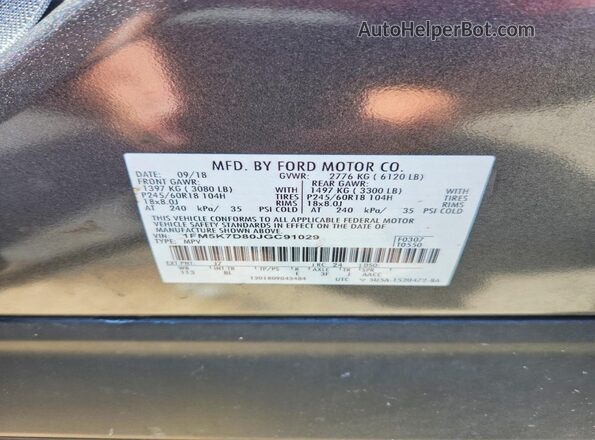 1FM5K7D80JGC91029 2018 FORD EXPLORER Silver Widok naklejki z numerem VIN