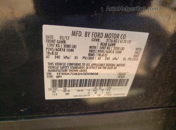 1FM5K7D82HGD09606 2017 FORD EXPLORER Black VIN კოდის სტიკერის ხედი