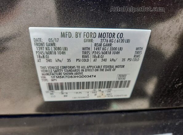 1FM5K7D83HGD03474 2017 FORD EXPLORER Charcoal Вид підкапотного простору