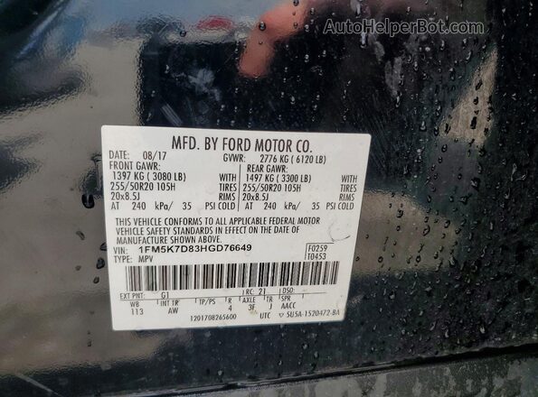 1FM5K7D83HGD76649 2017 FORD EXPLORER Black VIN կոդի պիտակի տեսք