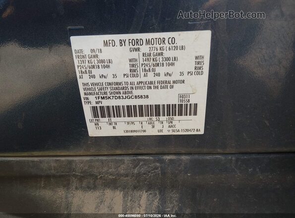 1FM5K7D83JGC85838 2018 FORD EXPLORER Blue Engine compartment view