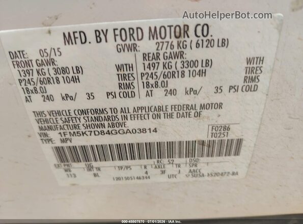 1FM5K7D84GGA03814 2016 FORD EXPLORER White Вид підкапотного простору