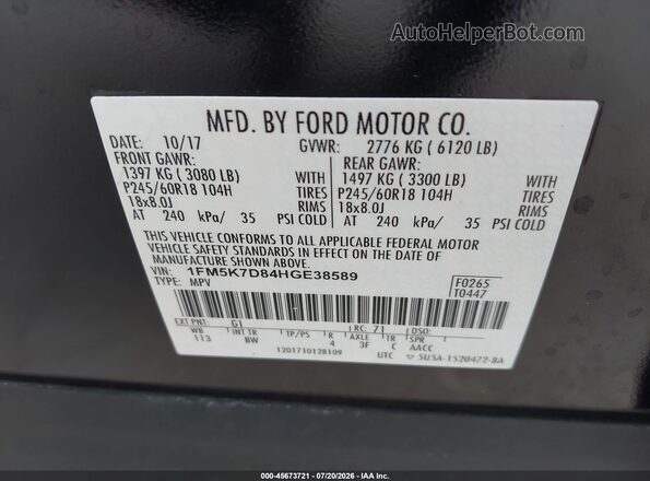 1FM5K7D84HGE38589 2017 FORD EXPLORER Черный Вид подкапотного пространства