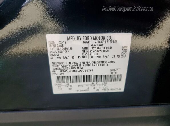 1FM5K7D86GGC59789 2016 FORD EXPLORER Black VIN sticker view