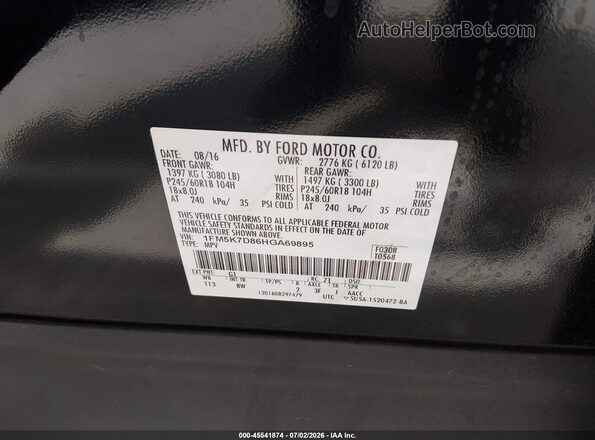 1FM5K7D86HGA69895 2017 FORD EXPLORER Black Vista del compartimento del motor