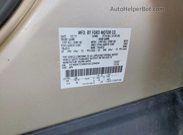1FM5K7D86HGC29404 2017 FORD EXPLORER Бежевый Вид подкапотного пространства