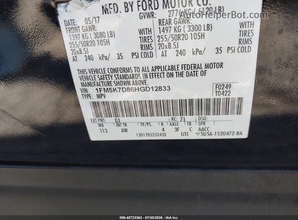 1FM5K7D86HGD12833 2017 FORD EXPLORER Black Engine compartment view