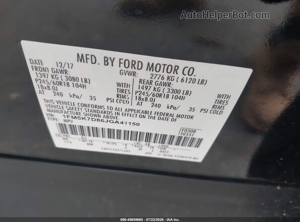 1FM5K7D86JGA41150 2018 FORD EXPLORER Black Շարժիչի բաժամունքի տեսք
