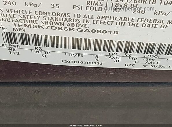 1FM5K7D86KGA08019 2019 FORD EXPLORER Maroon Շարժիչի բաժամունքի տեսք