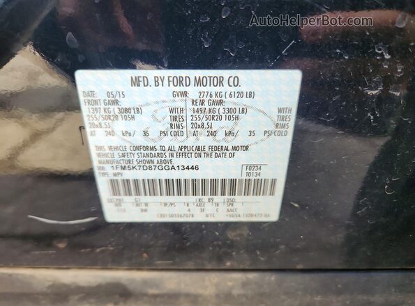 1FM5K7D87GGA13446 2016 FORD EXPLORER Black Вид наклейки з VIN-кодом
