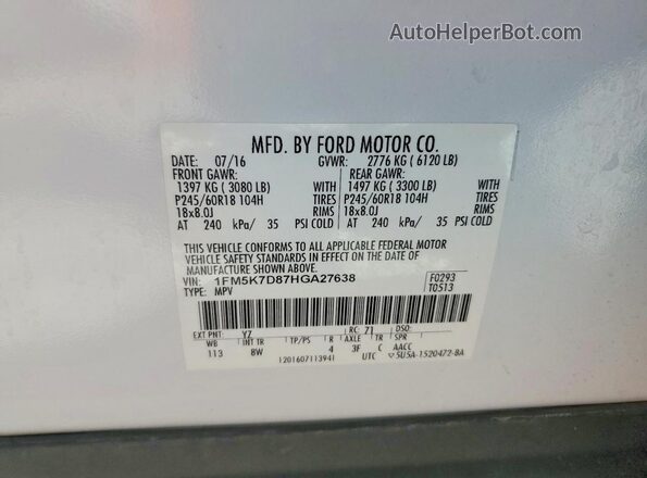 1FM5K7D87HGA27638 2017 FORD EXPLORER White Սալոնի 360 աստիճան տեսք