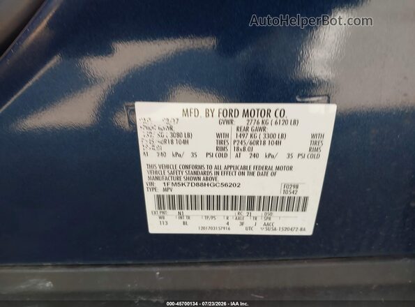 1FM5K7D88HGC56202 2017 FORD EXPLORER Dark Blue Вид подкапотного пространства