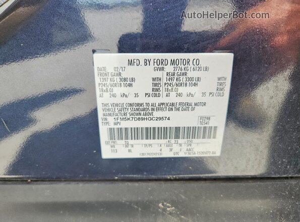 1FM5K7D89HGC29574 2017 FORD EXPLORER Black Widok naklejki z numerem VIN