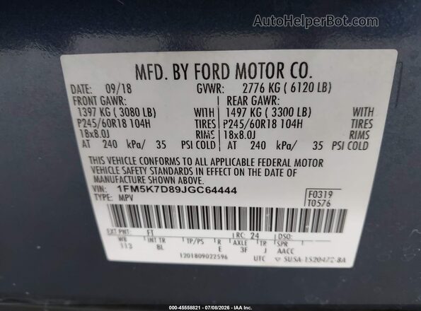 1FM5K7D89JGC64444 2018 FORD EXPLORER Blue Engine compartment view