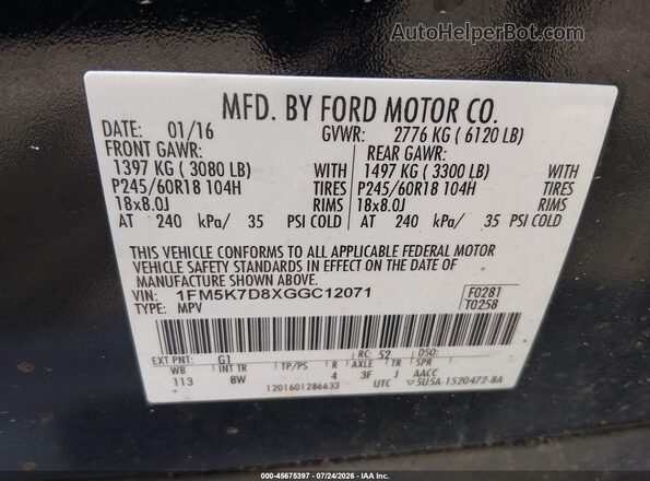 1FM5K7D8XGGC12071 2016 FORD EXPLORER Черный Вид подкапотного пространства