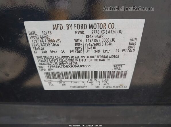 1FM5K7D8XKGA69681 2019 FORD EXPLORER Black Engine compartment view