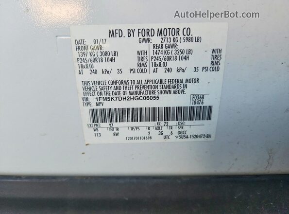 1FM5K7DH2HGC06055 2017 FORD EXPLORER White Engine compartment view