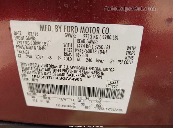 1FM5K7DH4GGC54963 2016 FORD EXPLORER Burgundy Engine compartment view