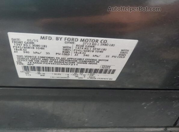1FM5K7DH5GGA07211 2016 FORD EXPLORER Gray VIN sticker view