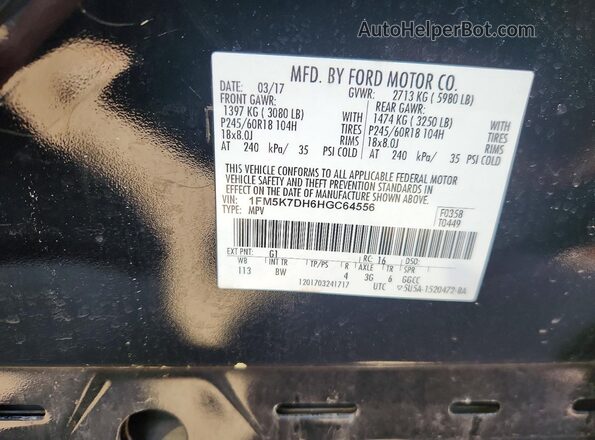 1FM5K7DH6HGC64556 2017 FORD EXPLORER Black Vista de la etiqueta del VIN