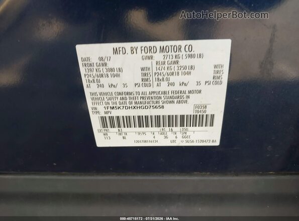 1FM5K7DHXHGD75658 2017 FORD EXPLORER Blue Widok komory silnika