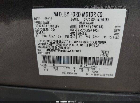 1FM5K7F84KGA16181 2019 FORD EXPLORER Черный Вид подкапотного пространства