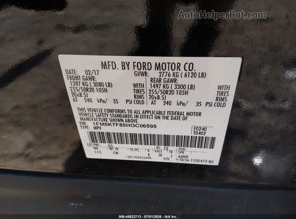 1FM5K7F85HGC06595 2017 FORD EXPLORER Черный Вид подкапотного пространства