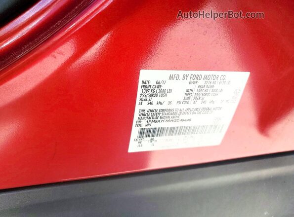 1FM5K7F85HGD49448 2017 FORD EXPLORER Red Widok komory silnika