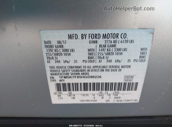 1FM5K7F85HGD90226 2017 FORD EXPLORER Серебряный Вид подкапотного пространства