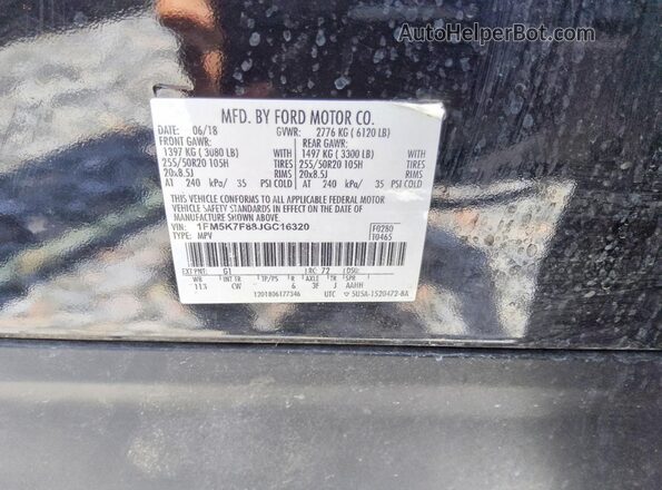 1FM5K7F88JGC16320 2018 FORD EXPLORER Black VIN կոդի պիտակի տեսք