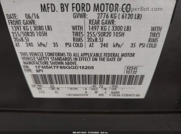 1FM5K7F89GGD15205 2016 FORD EXPLORER Black Widok komory silnika