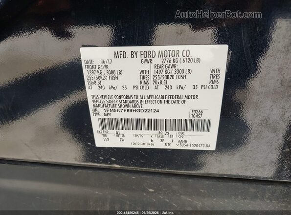 1FM5K7F89HGD22124 2017 FORD EXPLORER Black Вид підкапотного простору