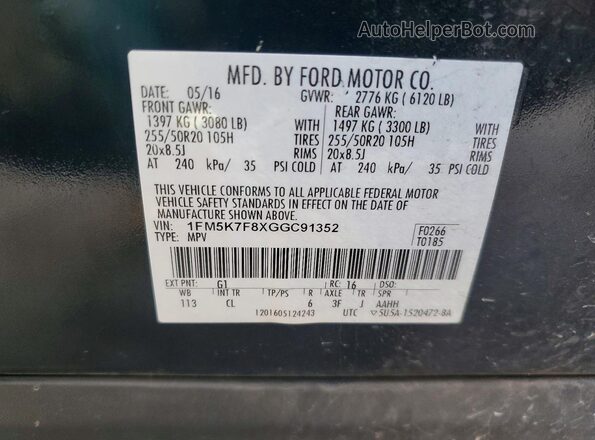 1FM5K7F8XGGC91352 2016 FORD EXPLORER Black Vista del compartimento del motor