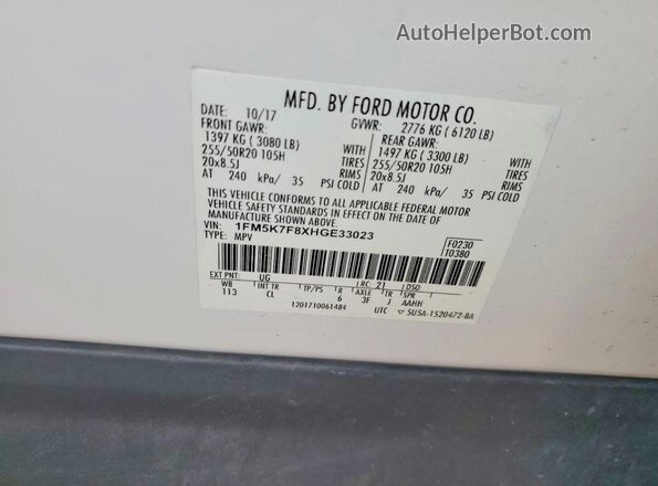 1FM5K7F8XHGE33023 2017 FORD EXPLORER Белый Вид подкапотного пространства