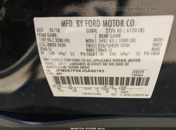 1FM5K7F8XJGA82183 2018 FORD EXPLORER Black Vista del compartimento del motor