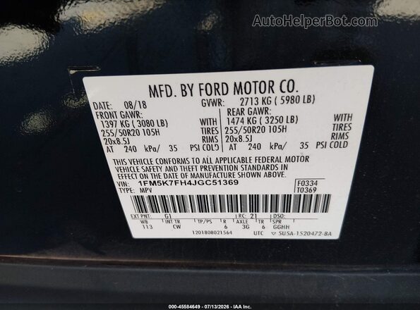 1FM5K7FH4JGC51369 2018 FORD EXPLORER Black Շարժիչի բաժամունքի տեսք