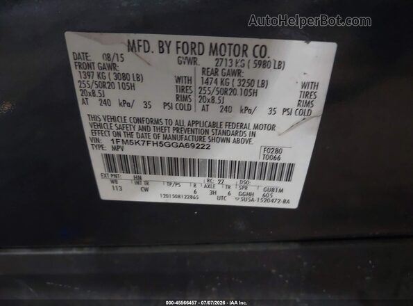 1FM5K7FH5GGA69222 2016 FORD EXPLORER Green Շարժիչի բաժամունքի տեսք