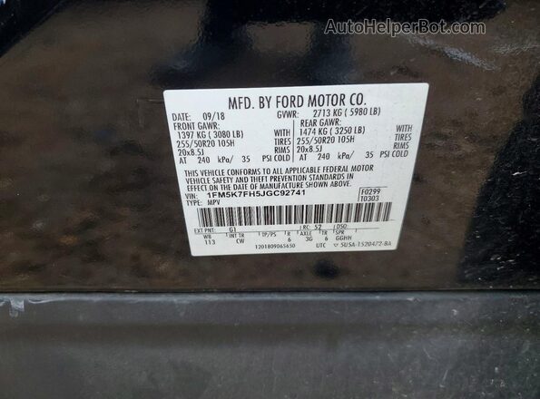 1FM5K7FH5JGC92741 2018 FORD EXPLORER Black Սալոնի 360 աստիճան տեսք