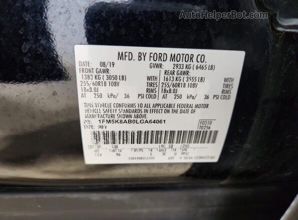 1FM5K8AB0LGA64061 2020 FORD EXPLORER Black 360 interior view