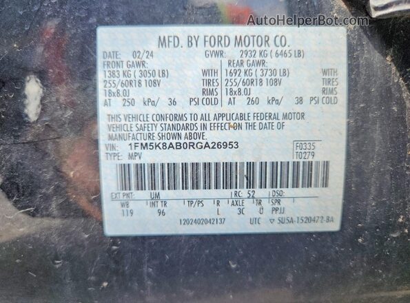 1FM5K8AB0RGA26953 2024 FORD EXPLORER Black Widok wnętrza 360 stopni