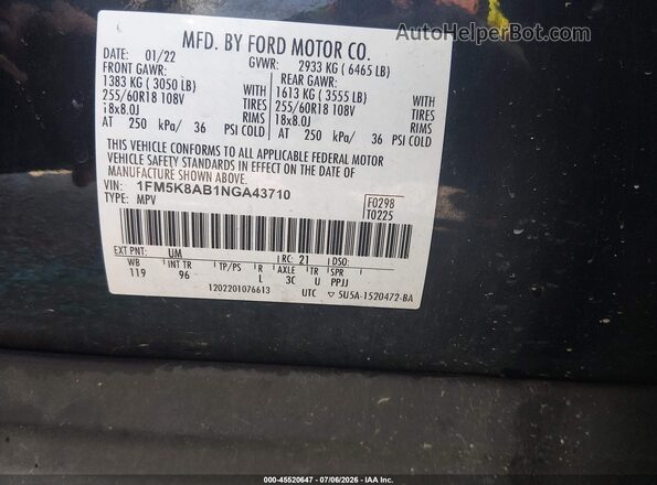 1FM5K8AB1NGA43710 2022 FORD POLICE INTERCEPTOR Black Vista del compartimento del motor